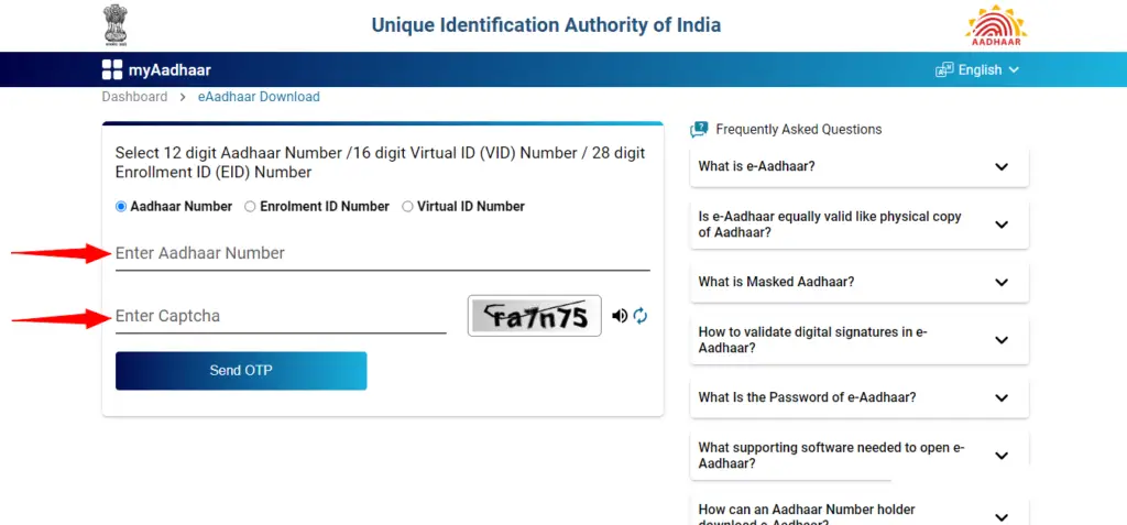 Aadhar Download Enter Aadhar details