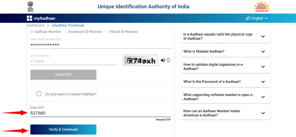 Aadhar Download - OTP Verify