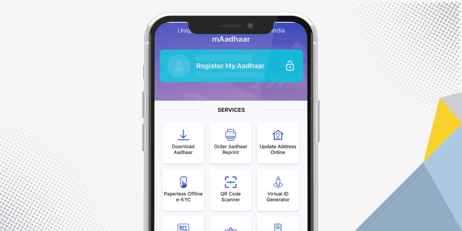 Step 2: Open the mAadhaar app, select your preferred language, accept terms and conditions, enter your mobile number, and verify it with OTP.