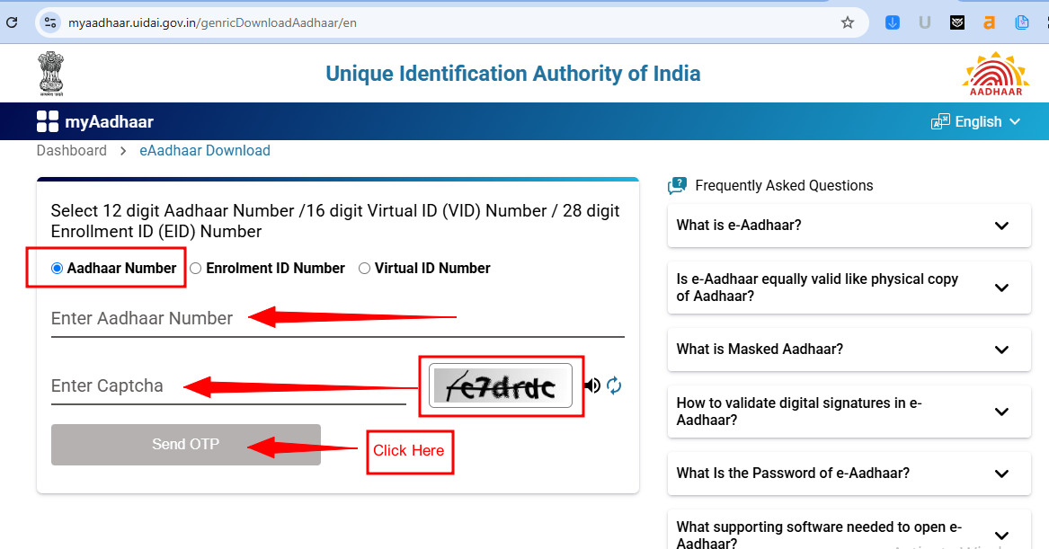 Step 3: Enter your 12-digit Aadhaar number on the UIDAI download page and complete captcha verification to proceed.