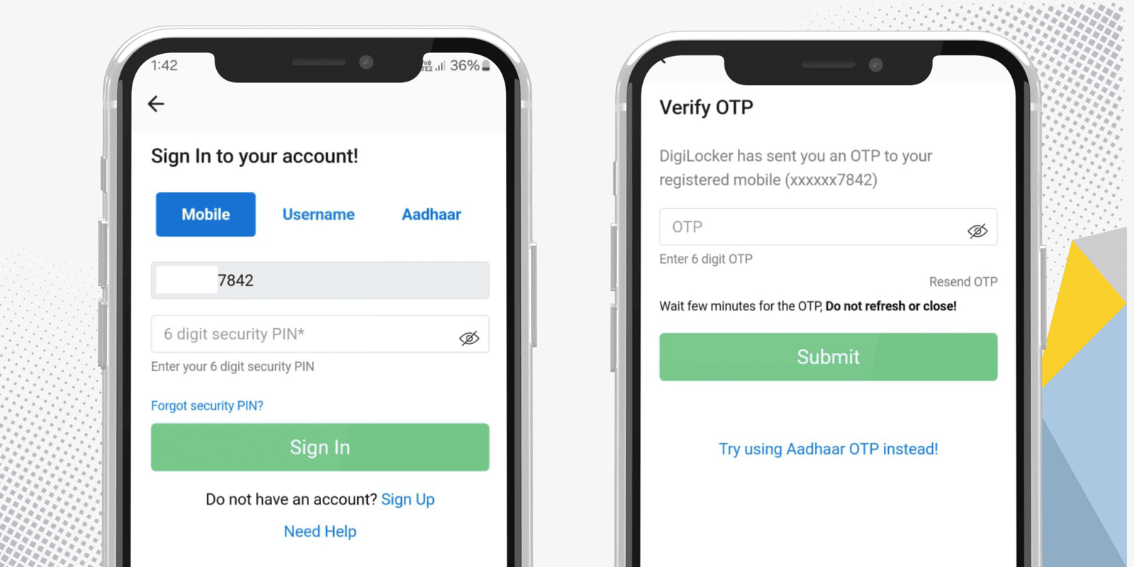 Step 4: Enter your Aadhaar Number (UID) in the DigiLocker app and verify it using the OTP sent to your registered mobile number to fetch Aadhaar from UIDAI.